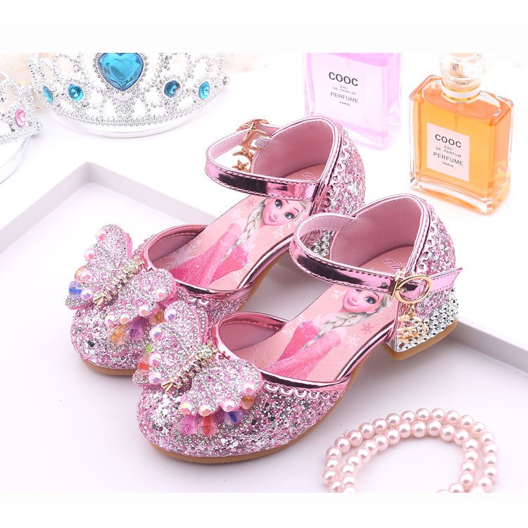 Giày Cao Gót Đính Pha Lê In Hình Công Chúa elsa Xinh Xắn Cho Bé Gái