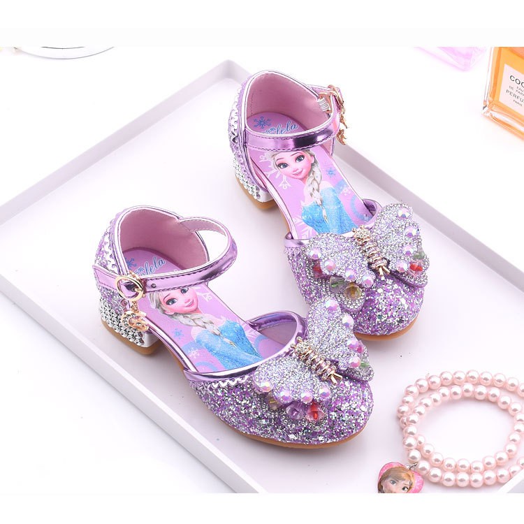 Giày Cao Gót Đính Pha Lê In Hình Công Chúa elsa Xinh Xắn Cho Bé Gái