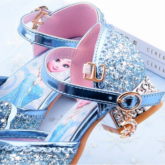 Giày Cao Gót Đính Pha Lê In Hình Công Chúa elsa Xinh Xắn Cho Bé Gái
