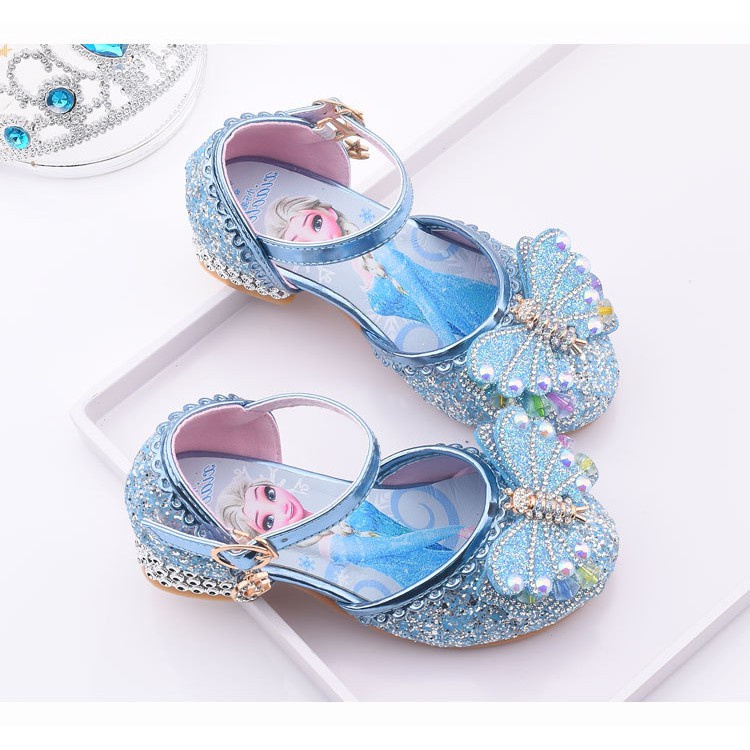 Giày Cao Gót Đính Pha Lê In Hình Công Chúa elsa Xinh Xắn Cho Bé Gái