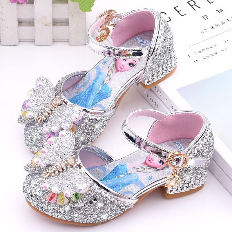 Giày Cao Gót Đính Pha Lê In Hình Công Chúa elsa Xinh Xắn Cho Bé Gái