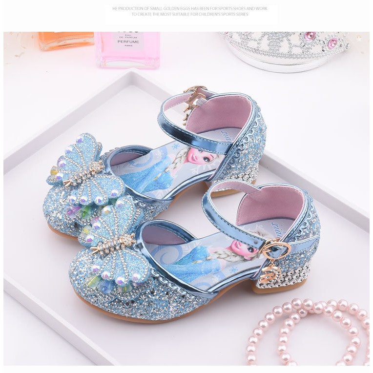 Giày Cao Gót Đính Pha Lê In Hình Công Chúa elsa Xinh Xắn Cho Bé Gái