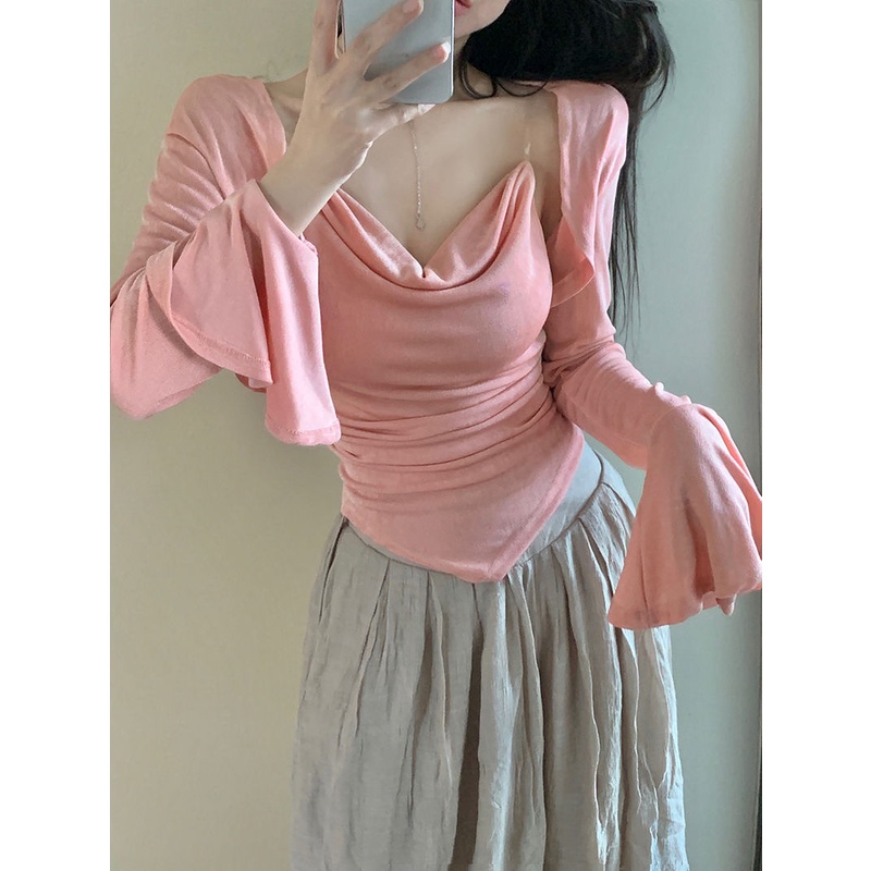 Áo Hai Dây Chống Nắng Phong Cách Mới Mùa Hè inssodazzz Với Thiết Kế Bên Trong Áo Sơ Mi Nhỏ Màu Hồng lce8