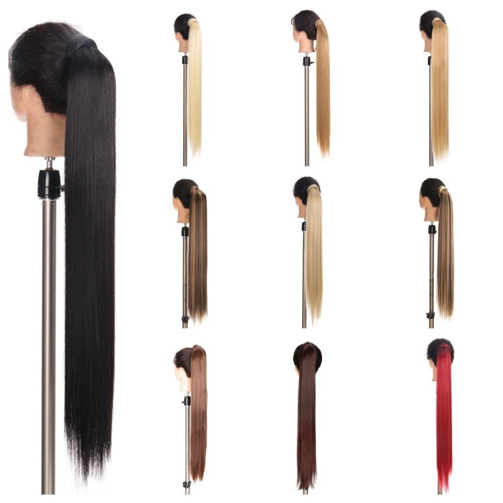 Isitaftb Kẹp Tóc Giả Đuôi Ngựa Thẳng Dài Tự Nhiên Mềm Mịn 33 Inches Dành Cho Bạn Nữ / Bé Gái