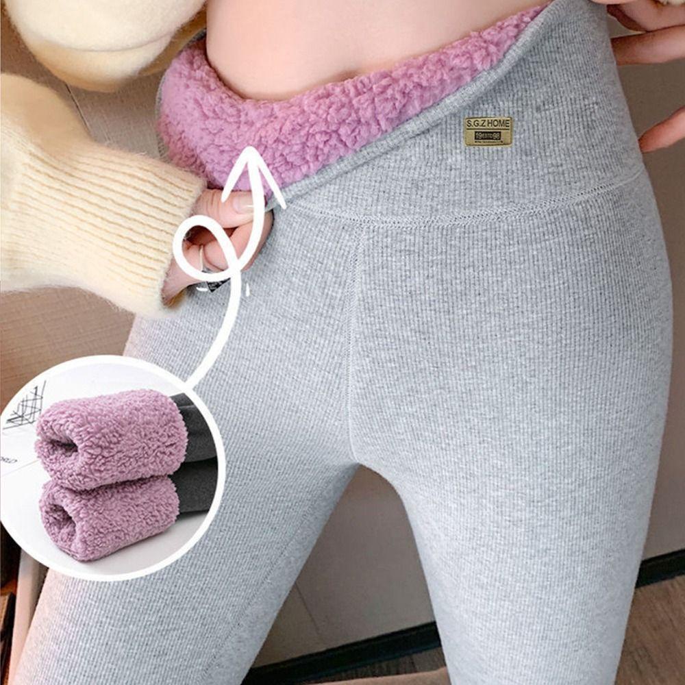 Quần Legging Len Lông Cừu Dày Mềm Mại Lưng Cao Giữ Ấm Mùa Thu Đông Cho Nữ