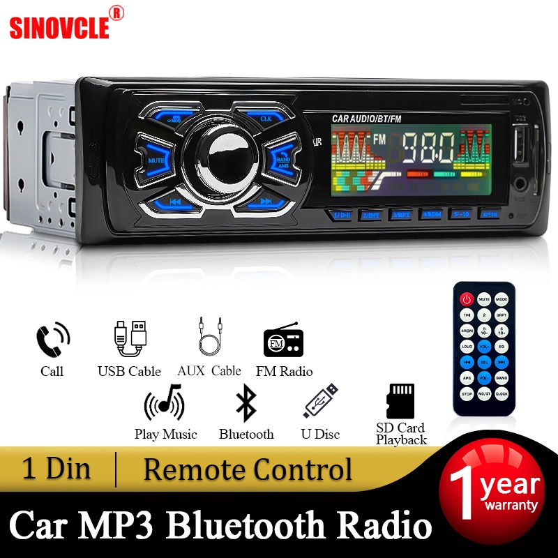 Đài phát thanh trên ô tô bộ thu âm thanh nổi 1din bluetooth âm thanh máy nghe nhạc mp3 fm 12v cổng iso điều khiển từ xa