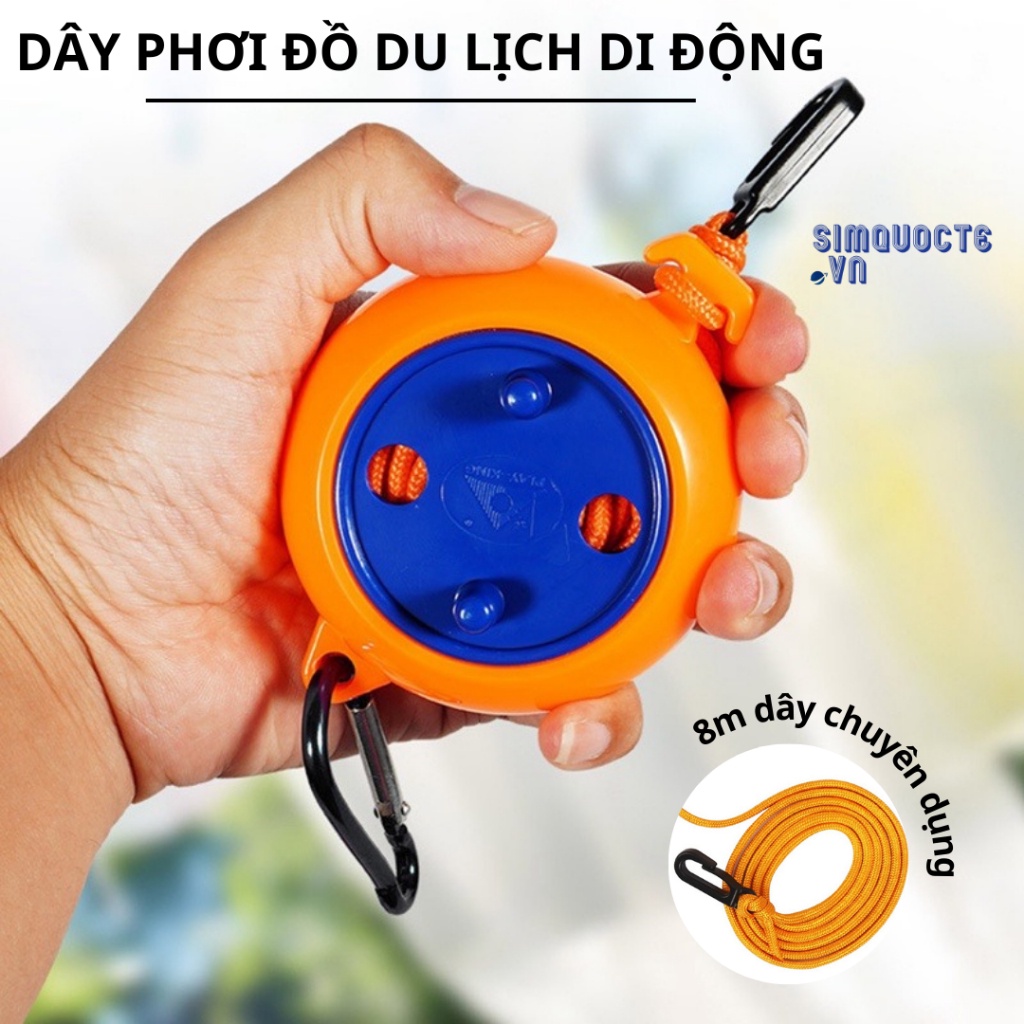 Dây phơi quần áo đồ dùng du lịch 8 mét đa năng Dây phơi du lịch di động không cần đục lỗ dùng đi dã ngoại ngoài trời