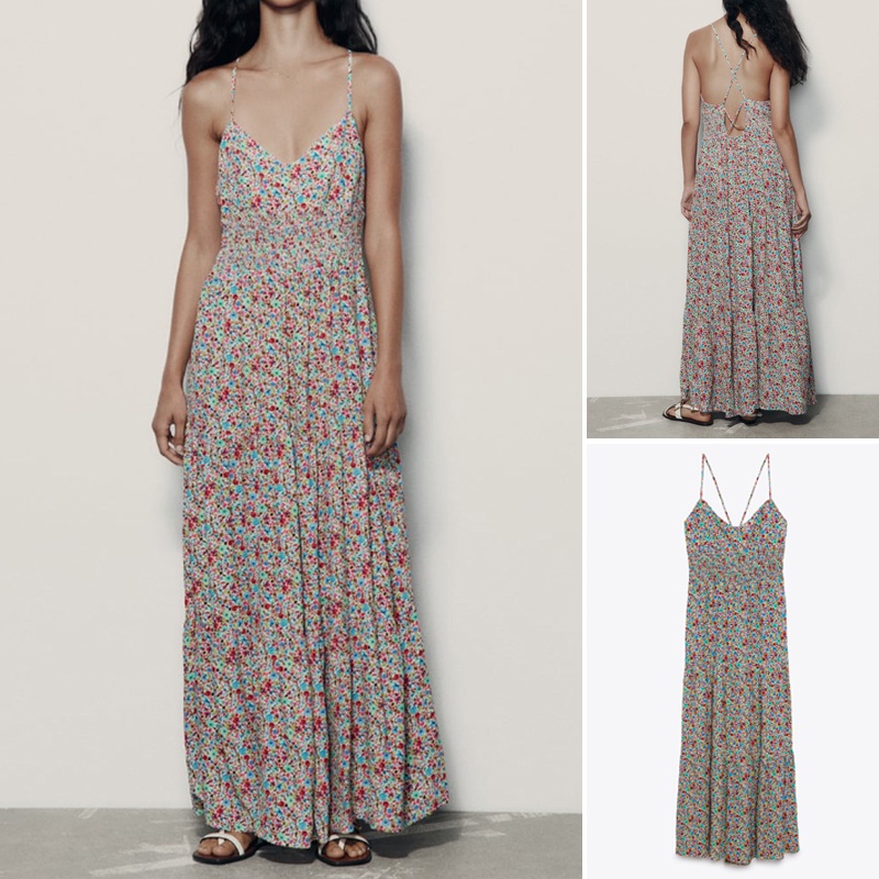 Zara Đầm Dài In Họa Tiết Hoa Nhí Xinh Xắn Lưng Thun Co Giãn Thời Trang Hè 238072836