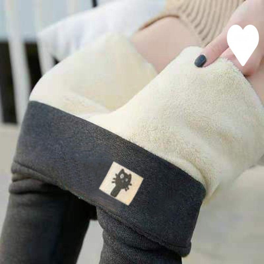 Kent1 Quần Legging Lót Lông Cừu Dày Mềm Mại Giữ Ấm Mùa Đông Màu Đen Xám Lưng Cao Hình Mèo Cho Nữ
