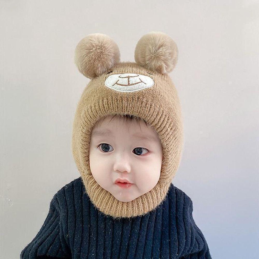 Mũ len Phủ Tai Mặt Gấu cho bé - Mũ len Dệt Kim KÍN CỔ Mềm Mại Dễ Thương (tuyển sỉ)