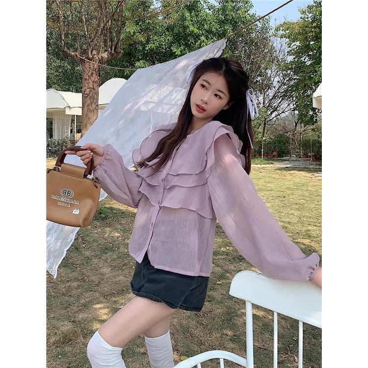 Áo Sơ Mi chiffon Cổ Búp Bê Phong Cách Pháp Thời Trang Mùa Xuân 2023 Mới Cho Nữ