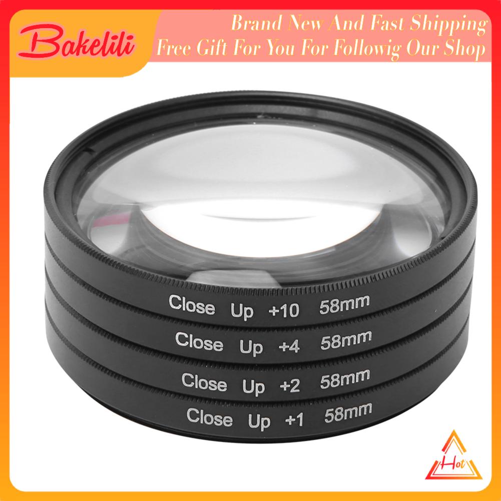 Bakelili Optical Glass Macro Close Up +1 +2 +4 +10 Lens Filter Kit 58mm For for Cameras