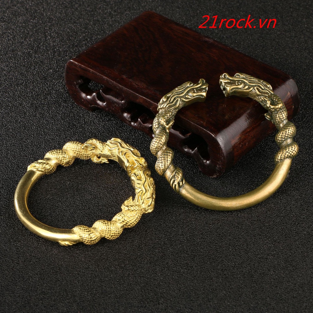 (3 điểm bắt đầu)Vòng Tay Đồng Hai Lớp Hình Đầu Rồng Phong Cách Cổ Điển