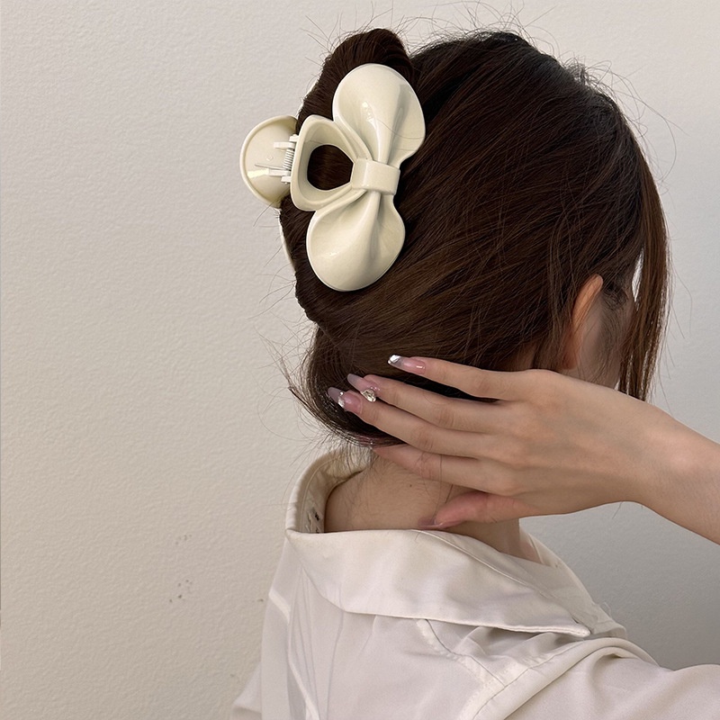 Kẹp Tóc Đính Nơ Màu Kem Cỡ Lớn Dễ Thương Cho Bạn Gái