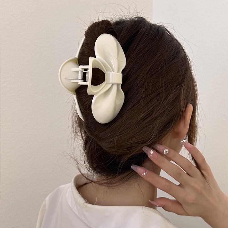 Kẹp Tóc Đính Nơ Màu Kem Cỡ Lớn Dễ Thương Cho Bạn Gái