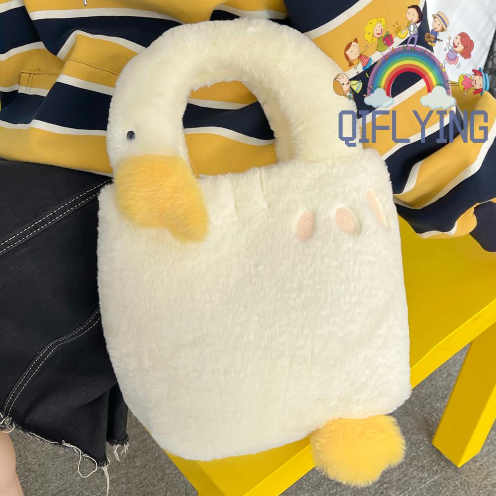 Túi tote Xách Tay Bằng Vải Lông Màu Trắng Ấm Áp Hình Con Ngỗng Dễ Thương Thời Trang Dành Cho Thanh Thiếu