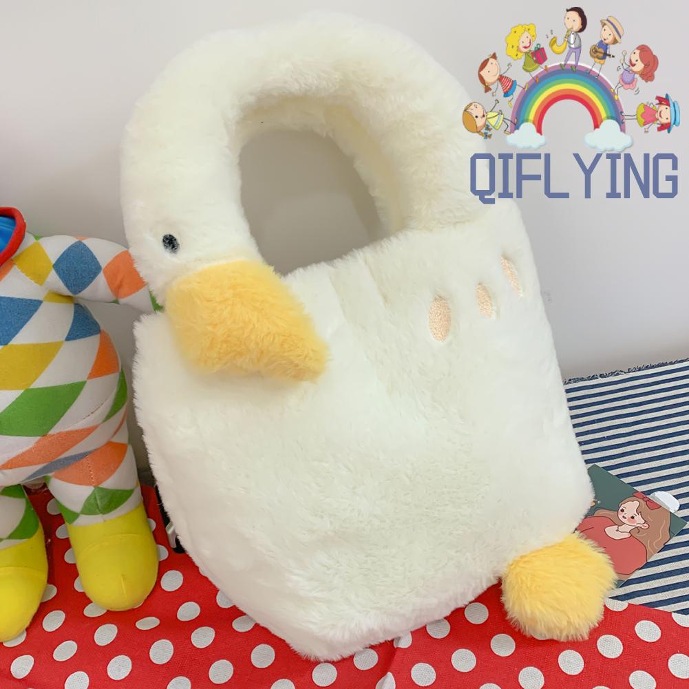 Túi tote Xách Tay Bằng Vải Lông Màu Trắng Ấm Áp Hình Con Ngỗng Dễ Thương Thời Trang Dành Cho Thanh Thiếu