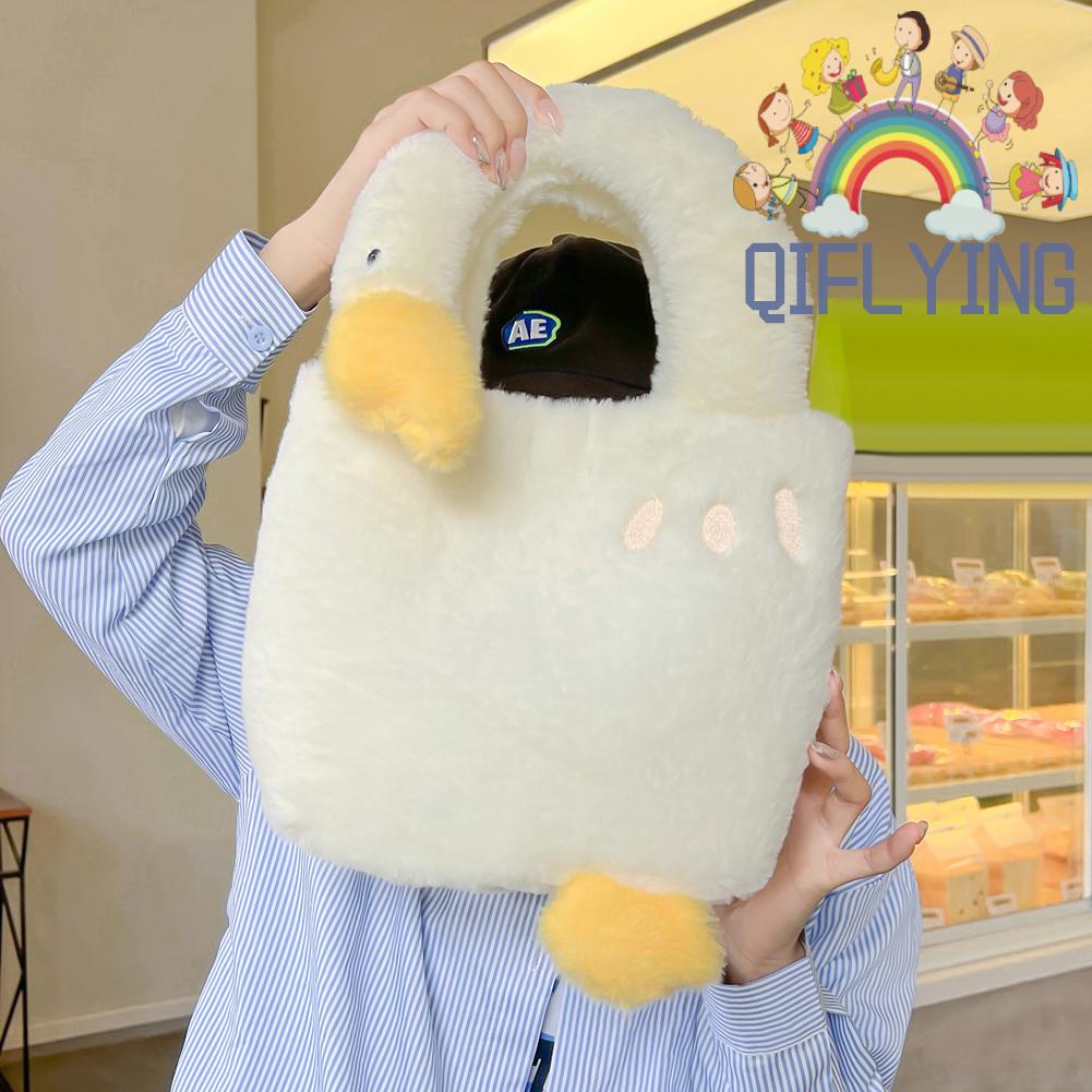 Túi tote Xách Tay Bằng Vải Lông Màu Trắng Ấm Áp Hình Con Ngỗng Dễ Thương Thời Trang Dành Cho Thanh Thiếu