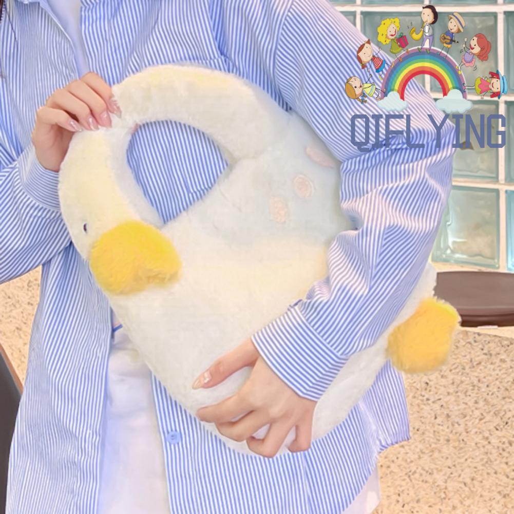 Túi tote Xách Tay Bằng Vải Lông Màu Trắng Ấm Áp Hình Con Ngỗng Dễ Thương Thời Trang Dành Cho Thanh Thiếu