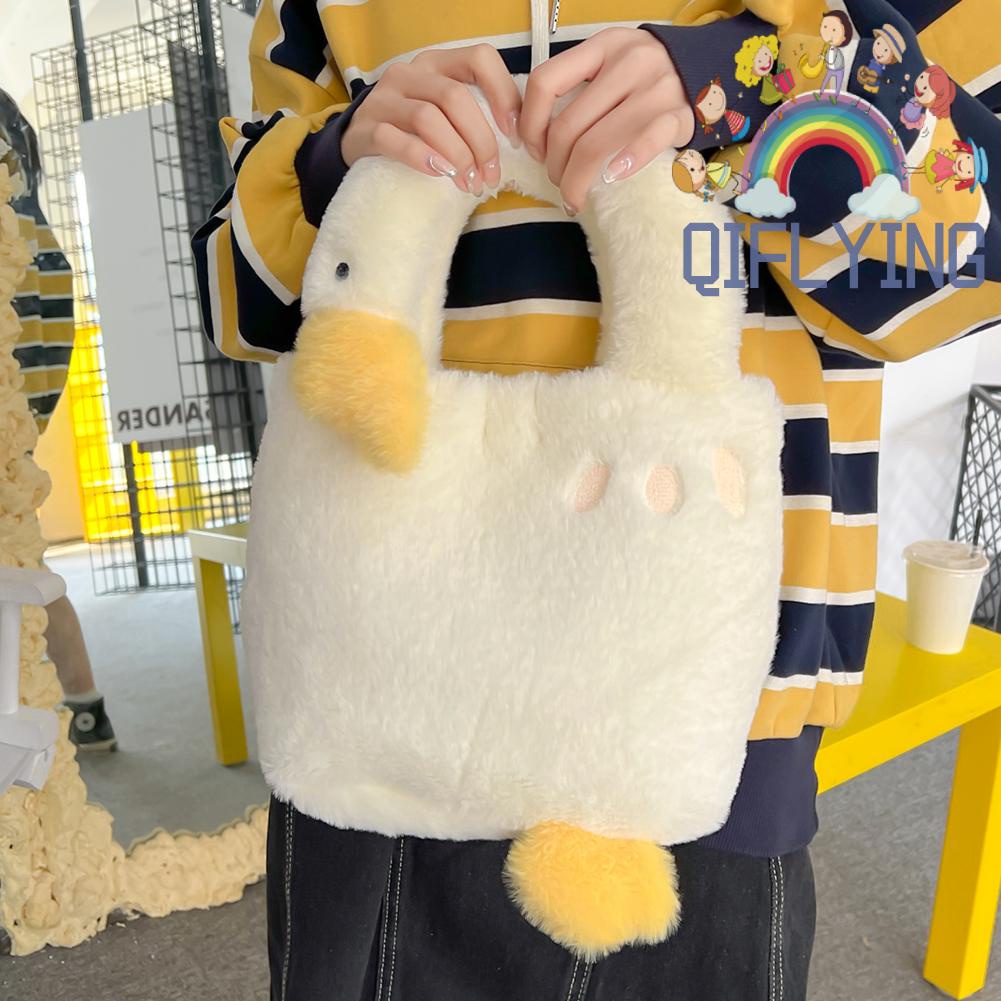 Túi tote Xách Tay Bằng Vải Lông Màu Trắng Ấm Áp Hình Con Ngỗng Dễ Thương Thời Trang Dành Cho Thanh Thiếu