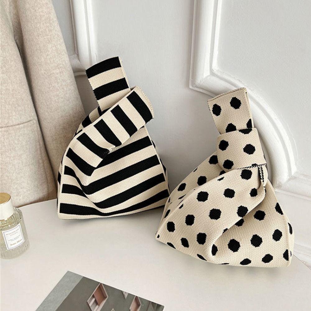 Ular Túi Xách Đan Len Họa Tiết Chấm Bi Thắt Nơ Xinh Xắn Cho Nữ