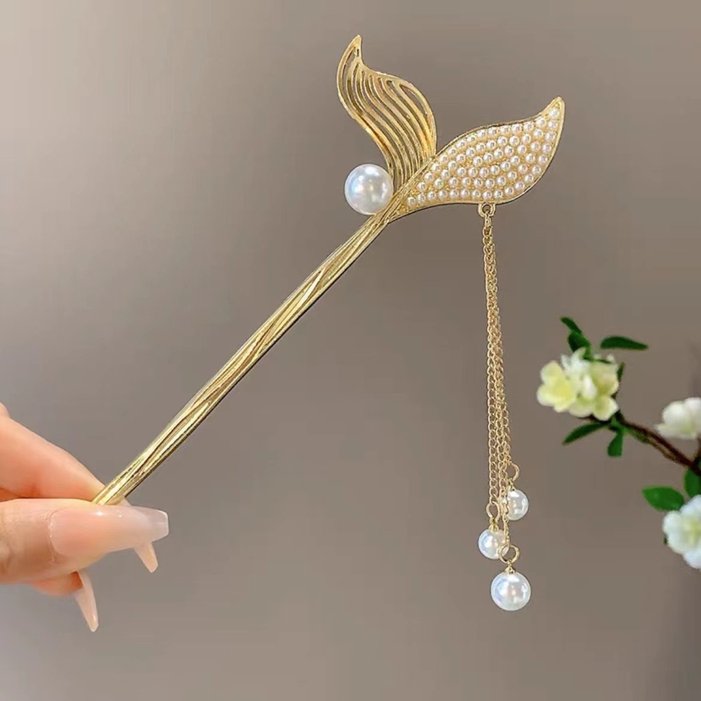 Trâm Cài Tóc Đuôi Cá Đính Ngọc Trai