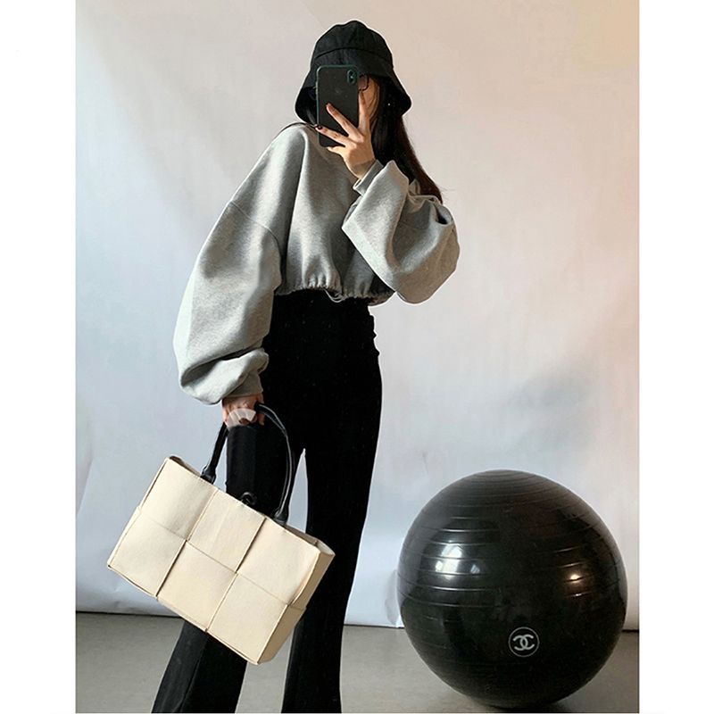 Áo sweatshirt Dáng Rộng Ngắn Tay Dài Eo Cao Thiết Kế Phong Cách Lười Mỹ Cho Nữ