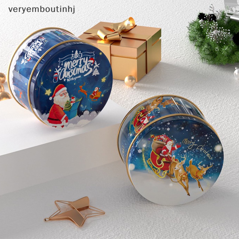 Hj Hộp Thiếc Tròn Đựng Kẹo / Bánh Quy Trang Trí Giáng Sinh / Quà Tặng n