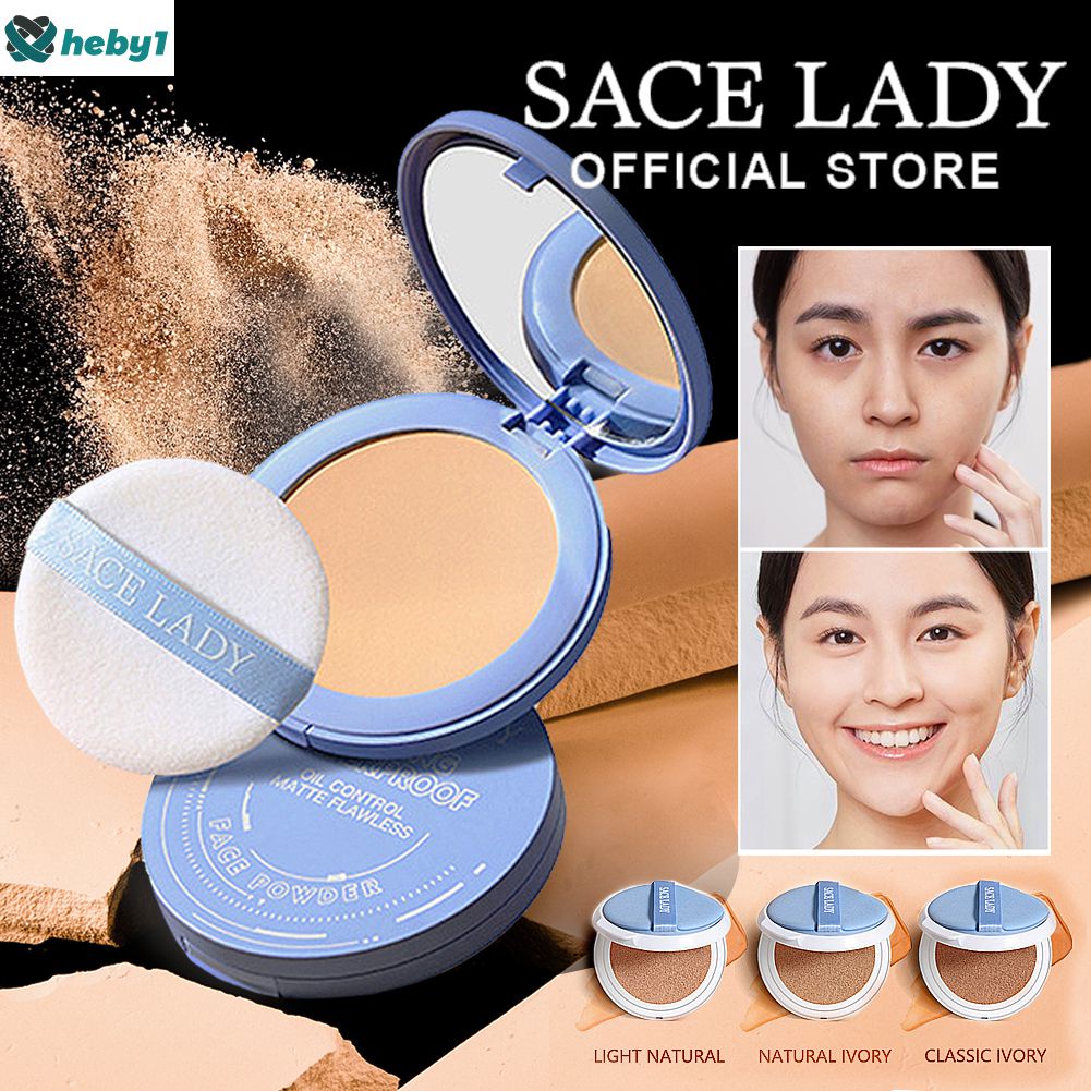 Sacelady Phấn phủ mờ kiểm soát dầu không thấm nước có bông phấn và gương Sử dụng nhanh chóng Làm đều màu da mịn màng Trang điểm tinh tế lâu dài Bột bánh di động Mang lại nụ cười tự tin heby1