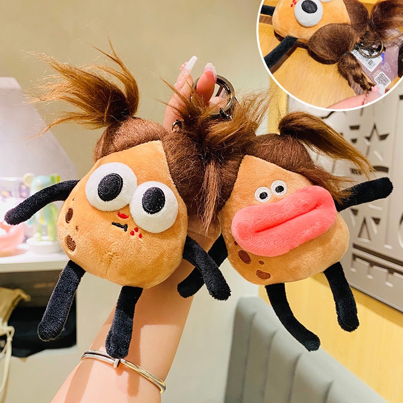 Dopamine doll keychain creative plush pocket keychain diy bag mặt dây chuyền tóc xoăn búp bê key ring trang trí