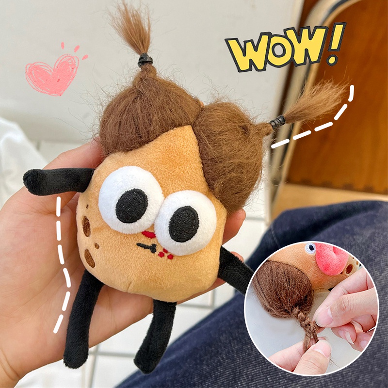 Dopamine doll keychain creative plush pocket keychain diy bag mặt dây chuyền tóc xoăn búp bê key ring trang trí