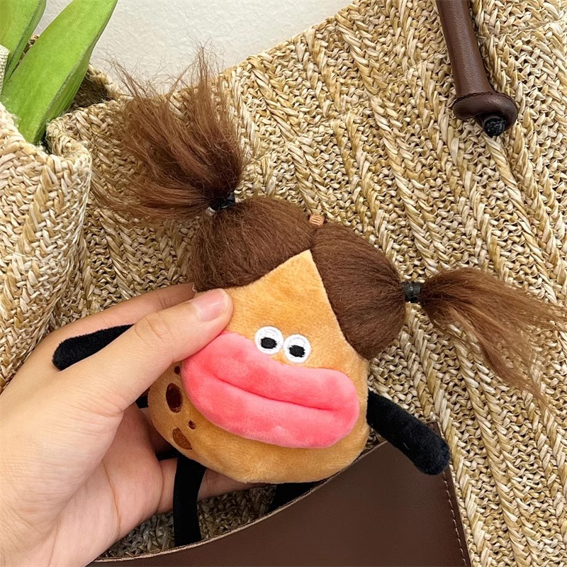 Dopamine doll keychain creative plush pocket keychain diy bag mặt dây chuyền tóc xoăn búp bê key ring trang trí