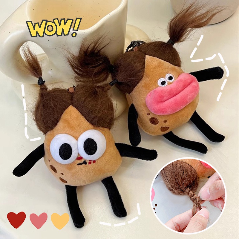 Dopamine doll keychain creative plush pocket keychain diy bag mặt dây chuyền tóc xoăn búp bê key ring trang trí