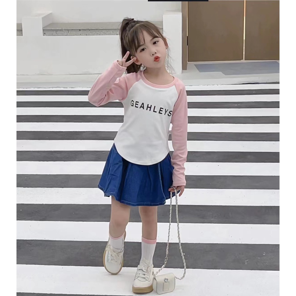 Áo Thun Tay Dài Phong Cách Hàn Quốc Cho Bé Gái 80-150cm