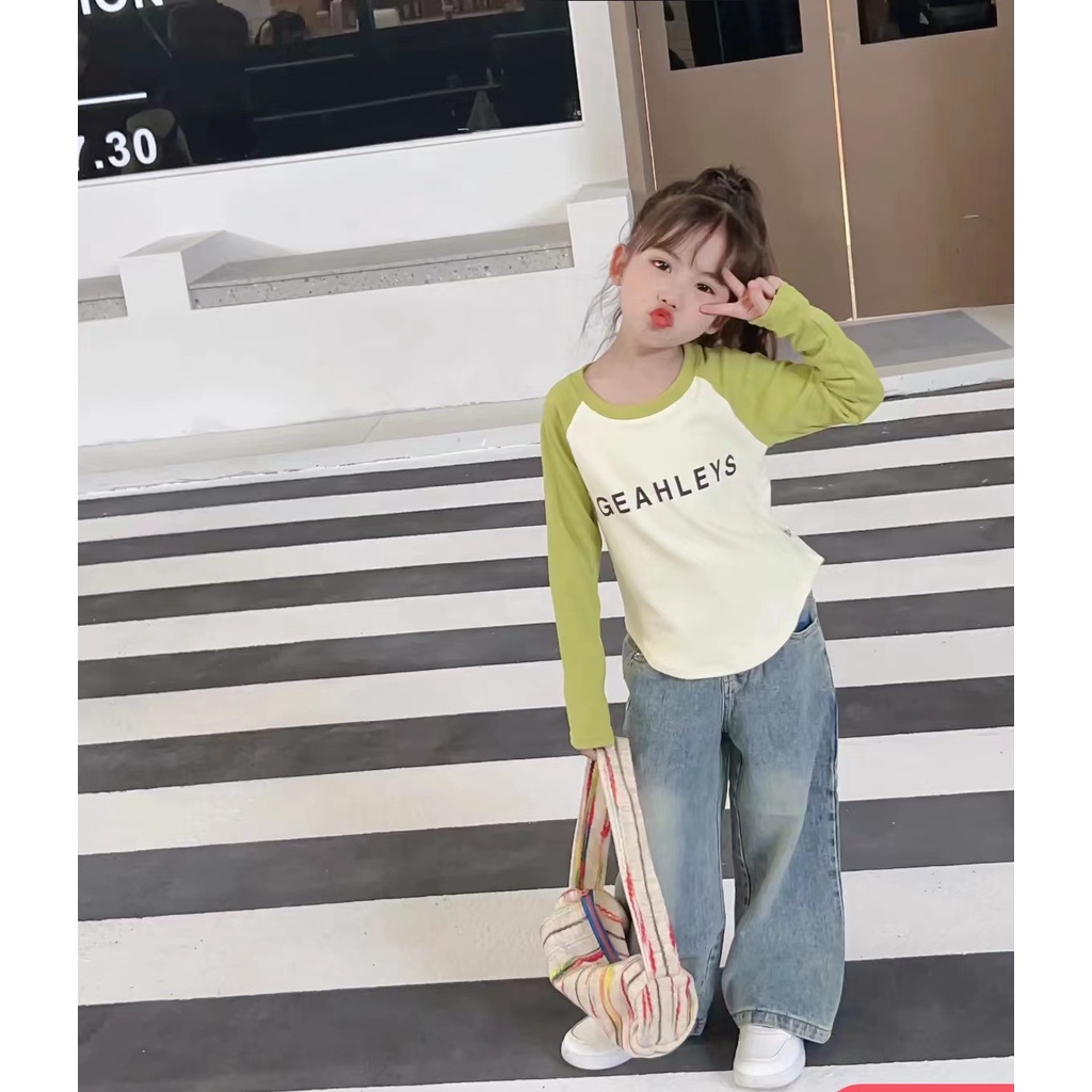 Áo Thun Tay Dài Phong Cách Hàn Quốc Cho Bé Gái 80-150cm