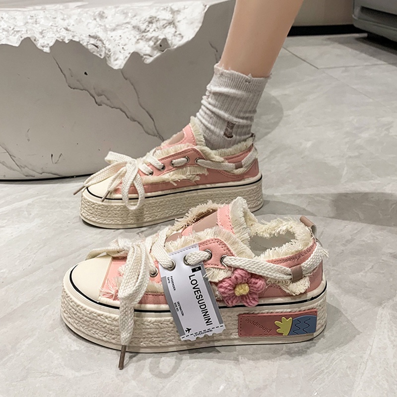 Giày Sneaker Vải Smile Đáng Yêu Đế Bằng Phối Dây Bản To Giày Thể Thao Kiểu Nữ Mới 2023