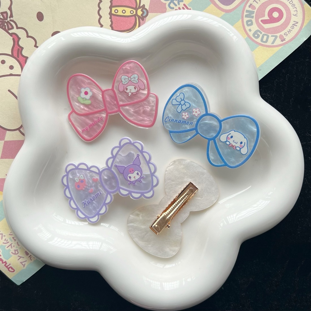 Sanrio Kuromi Cinnamoroll Giai Điệu Tóc Dễ Thương Nhựa Nơ Phong Cách Mỏ Vịt Kẹp Phụ Kiện Tóc Họa Tiết Hoạt Hình Dễ Thương Mũ Kẹp Tóc-top3C01