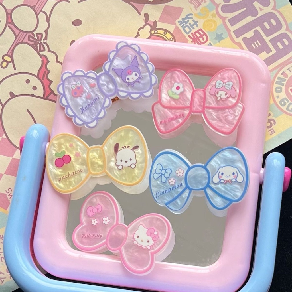 Sanrio Kuromi Cinnamoroll Giai Điệu Tóc Dễ Thương Nhựa Nơ Phong Cách Mỏ Vịt Kẹp Phụ Kiện Tóc Họa Tiết Hoạt Hình Dễ Thương Mũ Kẹp Tóc-top3C01