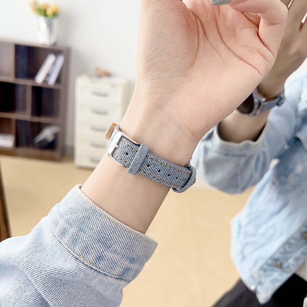 Dễ Thương Dây Đeo Đồng Hồ Bằng denim Cho samsung galaxy watch 6 / 5 / 4 44mm 40mm galaxy watch 4 classic 5 pro 46mm 43mm 42mm 45mm 47mm