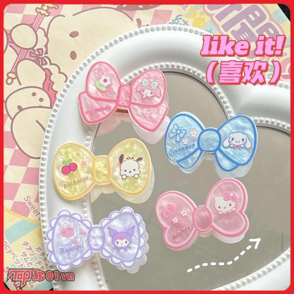 Sanrio Kuromi Cinnamoroll Giai Điệu Tóc Dễ Thương Nhựa Nơ Phong Cách Mỏ Vịt Kẹp Phụ Kiện Tóc Họa Tiết Hoạt Hình Dễ Thương Mũ Kẹp Tóc-top3C01