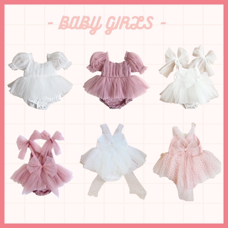 Áo Liền Quần Dạng Đầm Màu Trơn Phong Cách Công Chúa Dành Cho Bé Gái 0-24 Tháng Tuổi