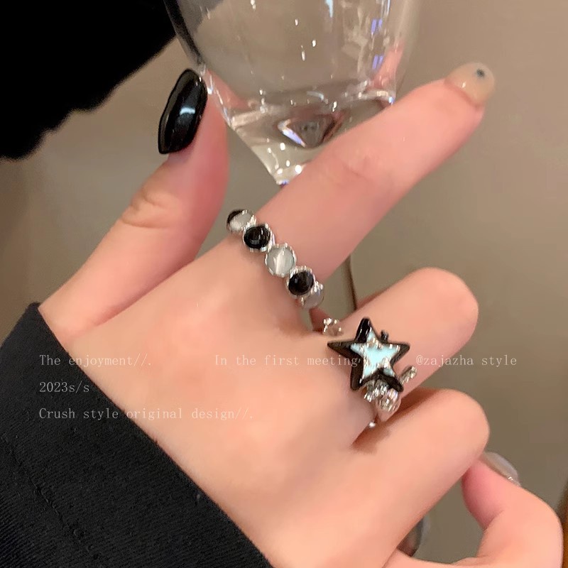 Ahellogirl Nhẫn Đeo Ngón Trỏ Màu Tương Phản Hình Ngôi Sao Thời Trang Cho Cặp Đôi y2k
