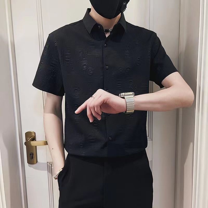 Áo Sơ Mi Da pu Tay Ngắn Dáng Ôm Phong Cách hong kong Thời Trang Cho Nam