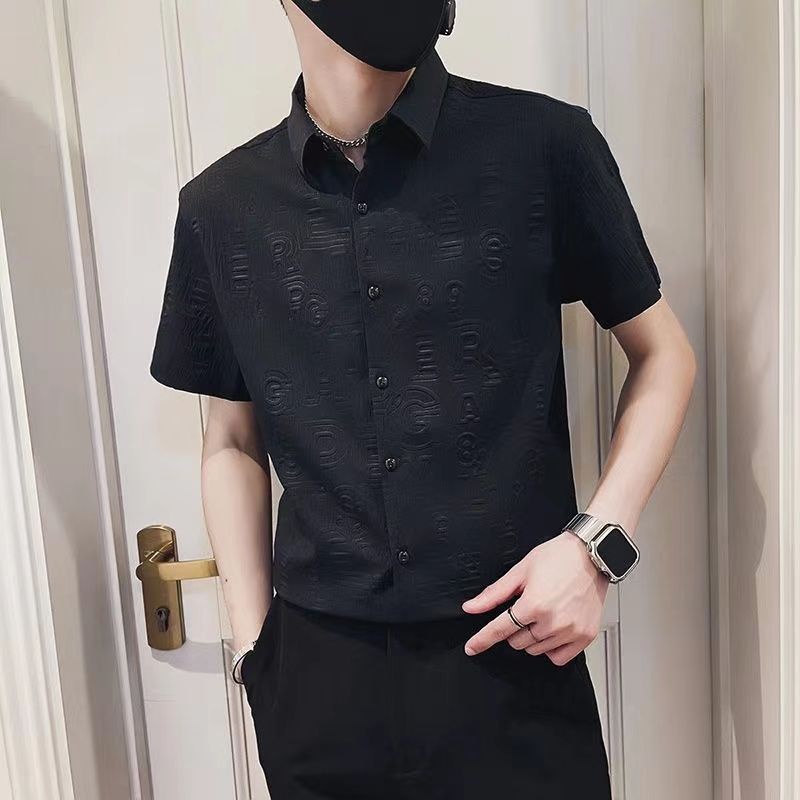 Áo Sơ Mi Da pu Tay Ngắn Dáng Ôm Phong Cách hong kong Thời Trang Cho Nam