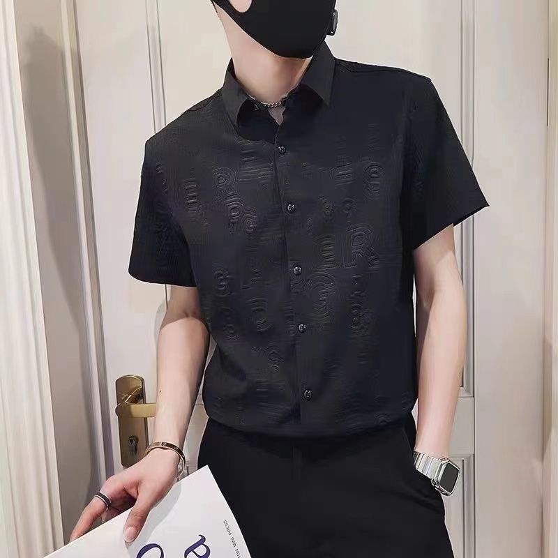 Áo Sơ Mi Da pu Tay Ngắn Dáng Ôm Phong Cách hong kong Thời Trang Cho Nam