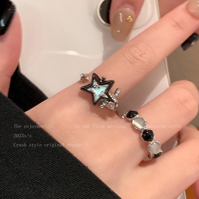 JOJO COCO Nhẫn Đeo Ngón Trỏ Màu Tương Phản Hình Ngôi Sao Cá Tính Thời Trang Cho Cặp Đôi y2k