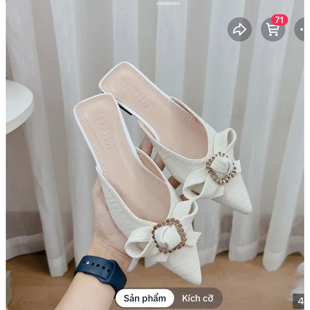 Giày sục mũi nhọn chất vải xốp êm chân khóa đá vuông gót 3cm -lamlam3456