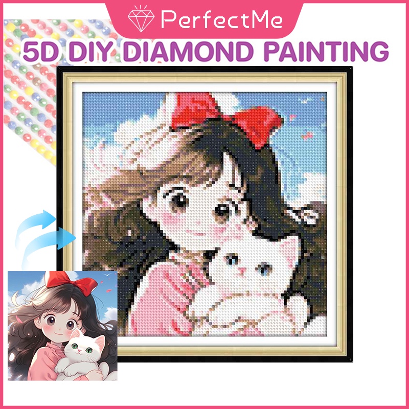 Bộ Tranh Đính Đá 5d Tự Làm Kích Thước 30x30cm Hình Cô Gái Và Mèo Hoạt Hình Trang Trí Nhà Cửa
