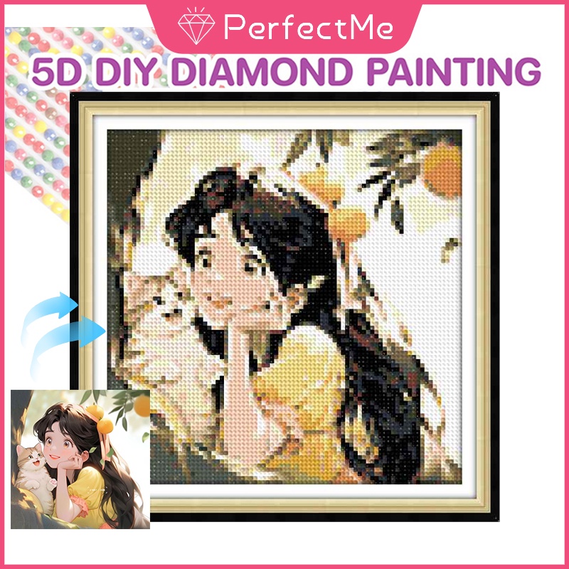 Bộ Tranh Đính Đá 5d Tự Làm Kích Thước 30x30cm Hình Cô Gái Và Mèo Hoạt Hình Trang Trí Nhà Cửa