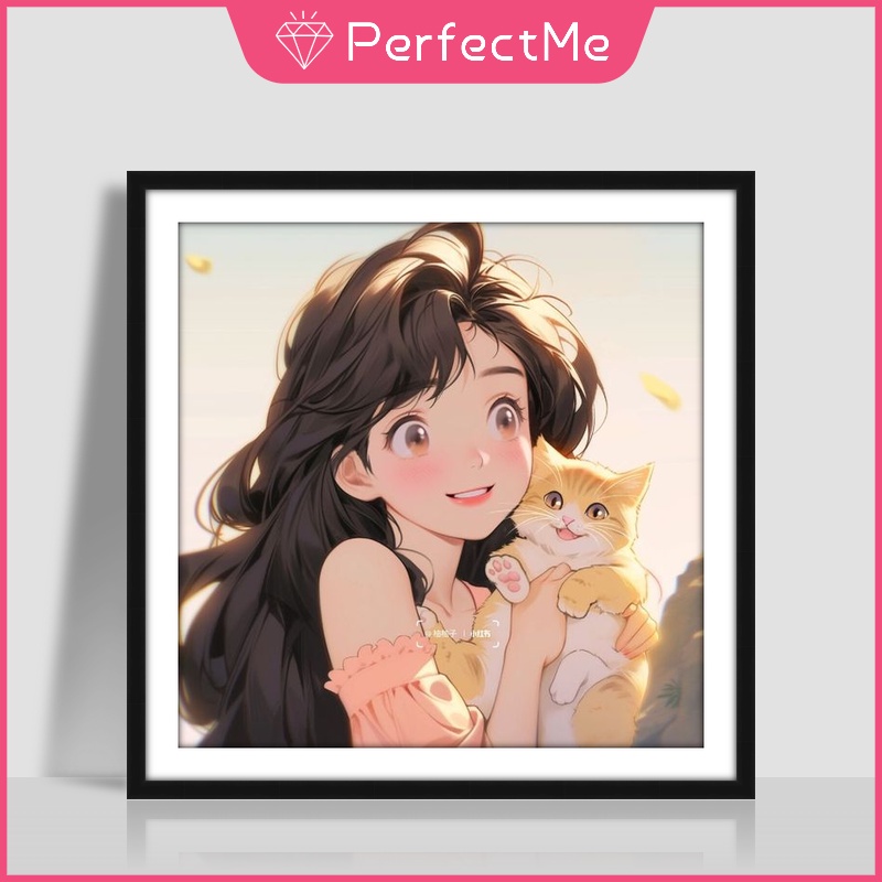Bộ Tranh Đính Đá 5d Tự Làm Kích Thước 30x30cm Hình Cô Gái Và Mèo Hoạt Hình Trang Trí Nhà Cửa